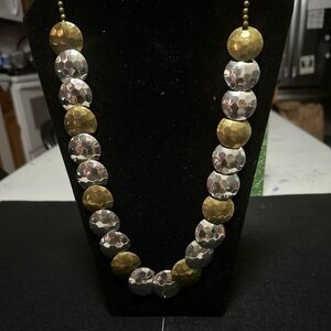 Vintage antique brass and silver hammered necklace 18 in.